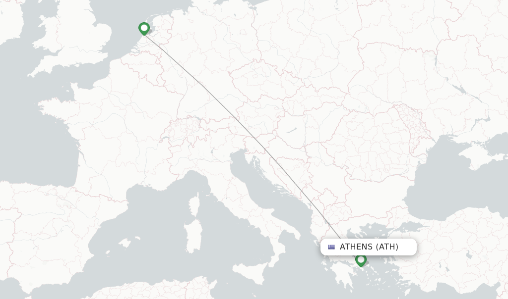 Route map with flights from Athens with KLM