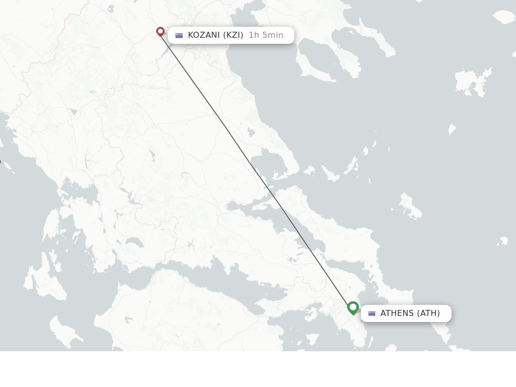 Flights from Athens to Kozani route map