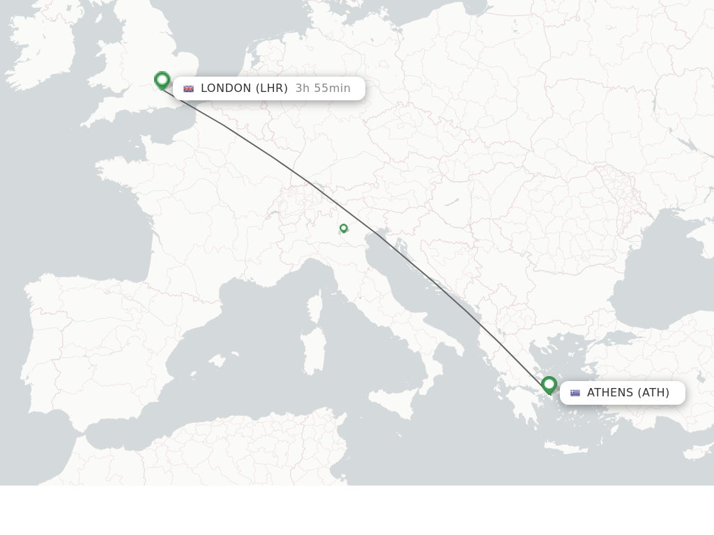 Flights from Athens to London route map