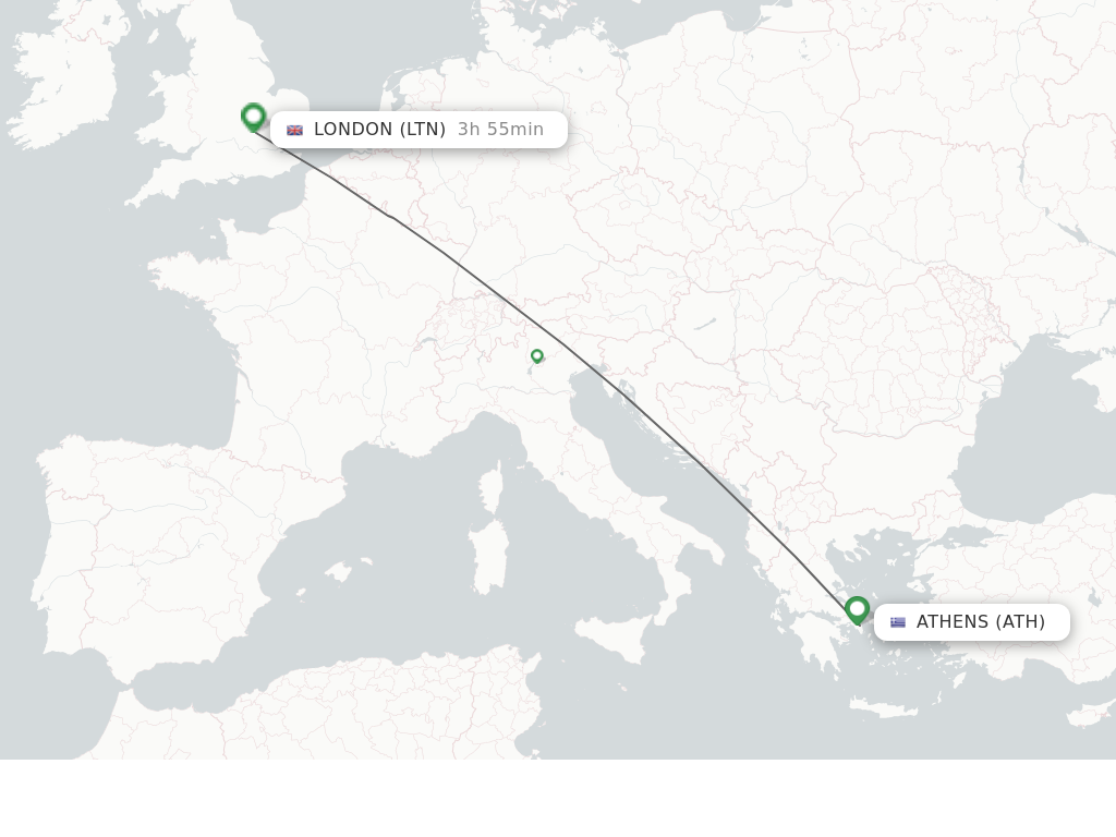 Flights from Athens to London route map