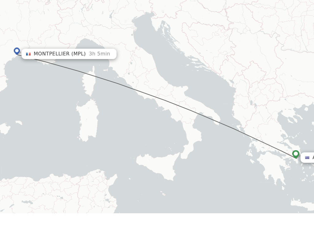 Flights from Athens to Montpellier route map
