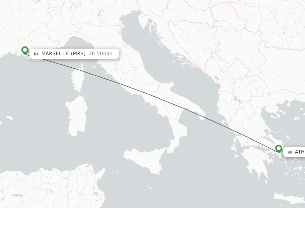 Flights from Athens to Marseille route map