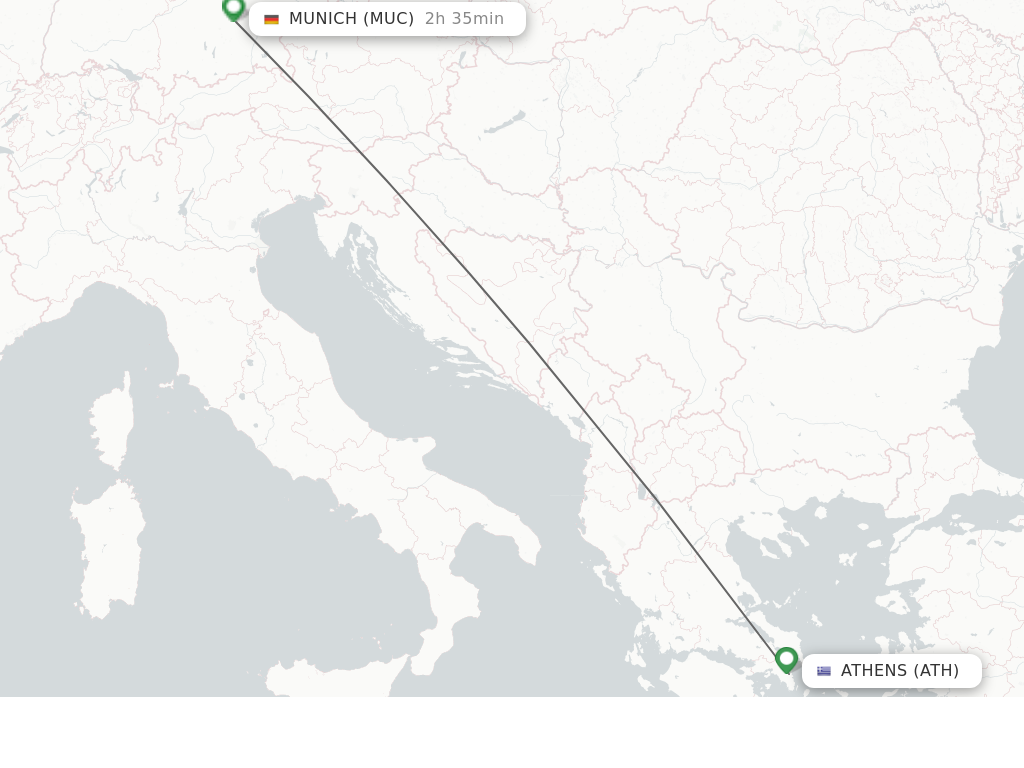 Flights from Athens to Munich route map