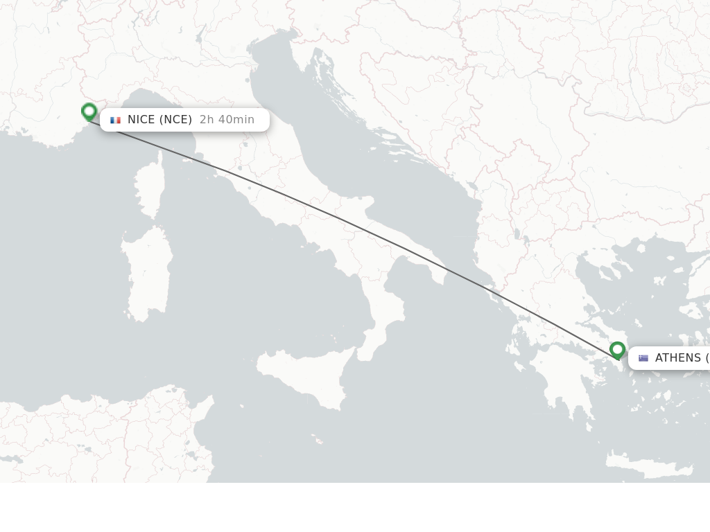 Flights from Athens to Nice route map