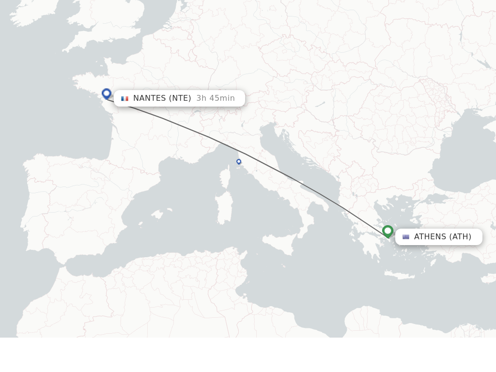Flights from Athens to Nantes route map