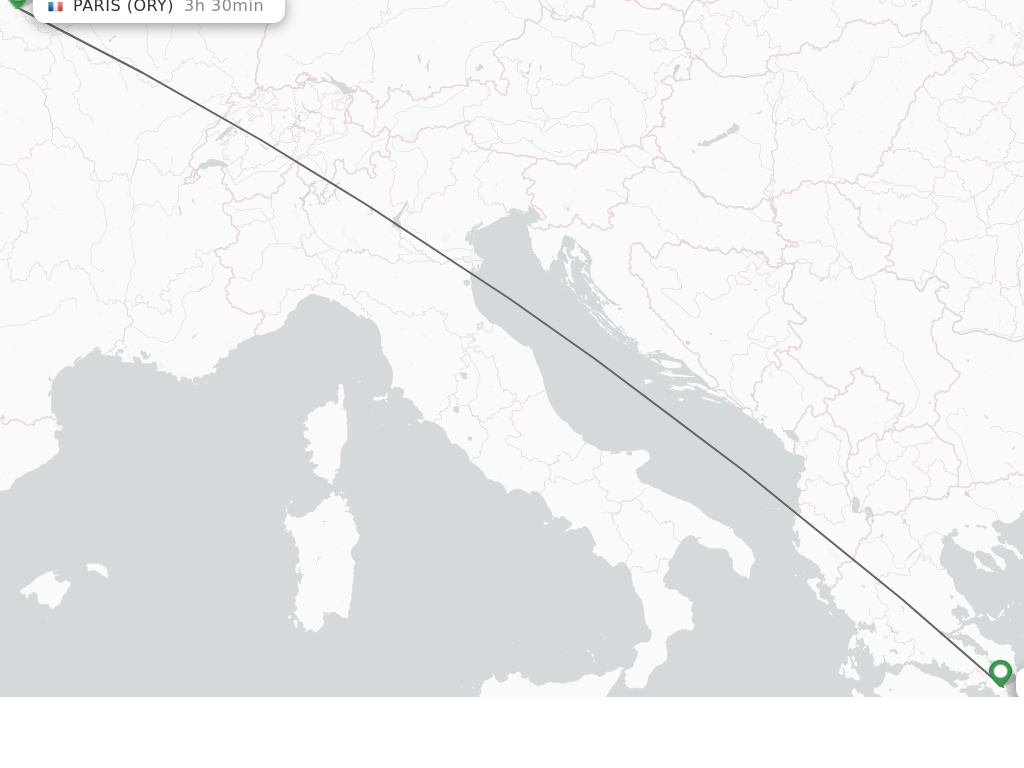 Flights from Athens to Paris route map