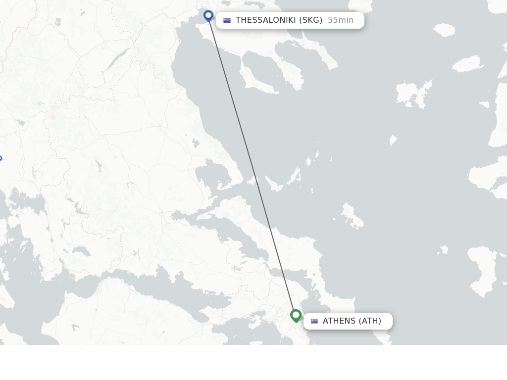 Flights from Athens to Thessaloniki route map
