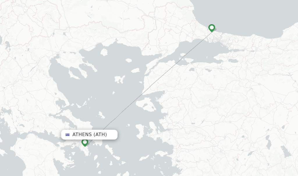 Route map with flights from Athens with Turkish Airlines