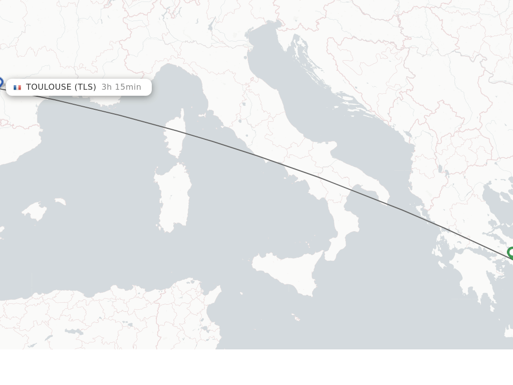 Flights from Athens to Toulouse route map