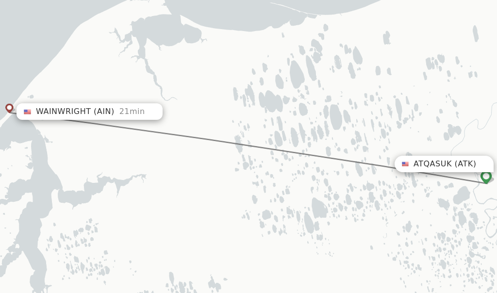 Flights from Atqasuk to Wainwright route map