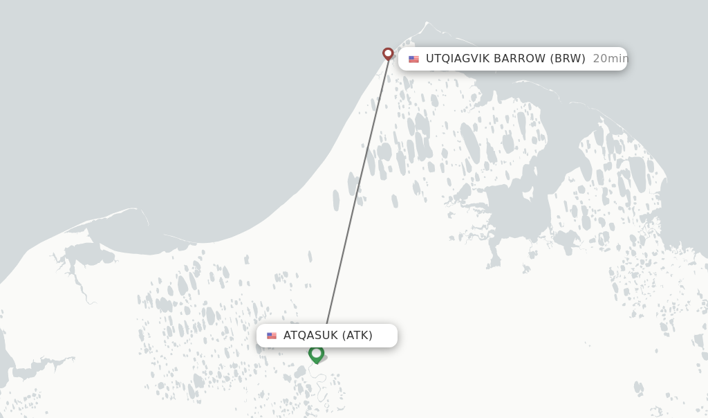 Flights from Atqasuk to Utqiagvik Barrow route map