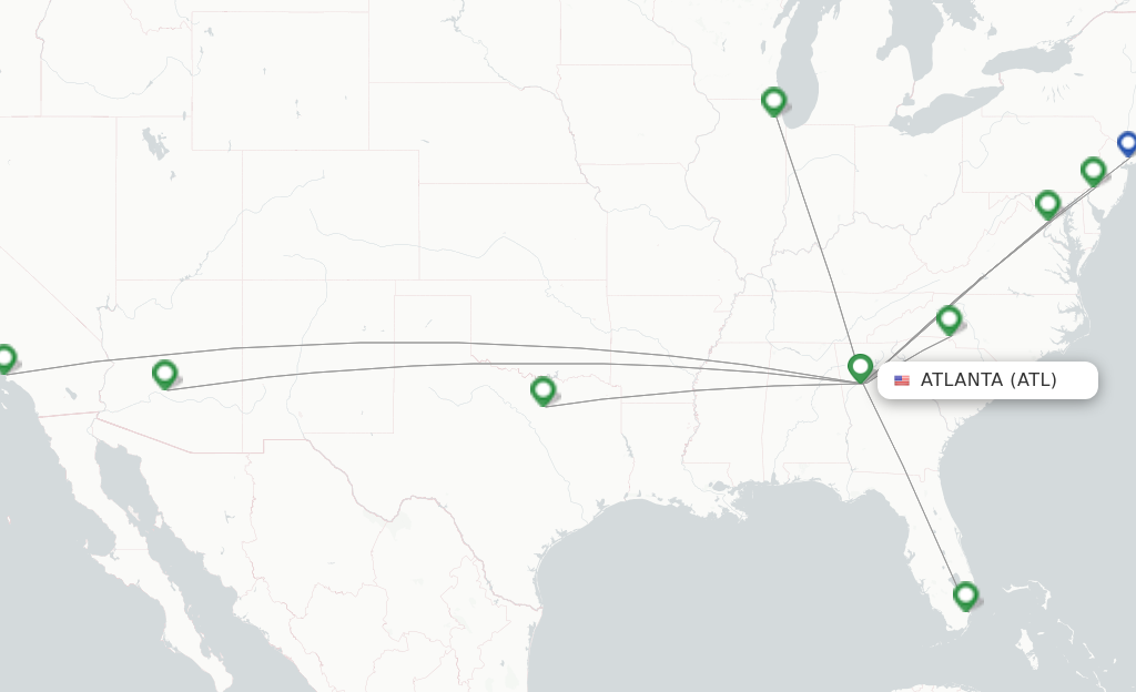 Route map with flights from Atlanta with American Airlines