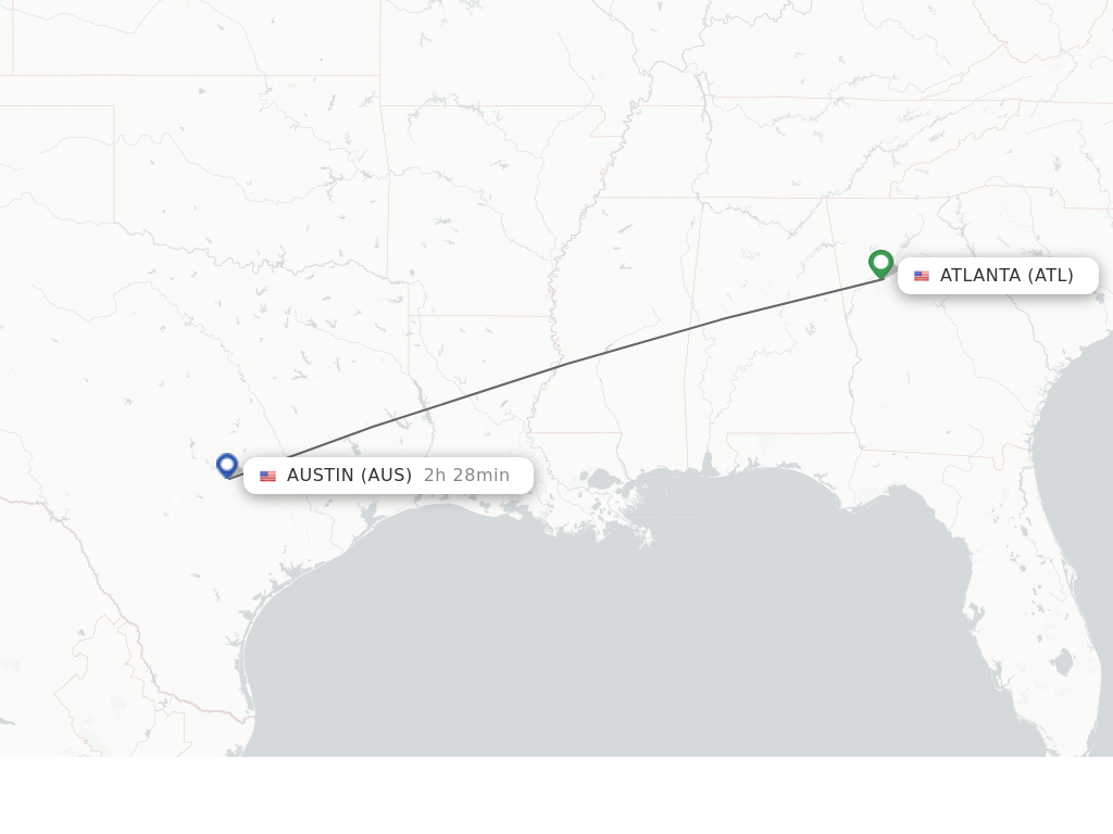 Flights from Atlanta to Austin route map