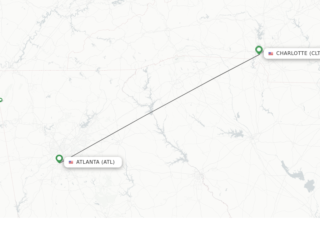 Flights from Atlanta to Charlotte route map