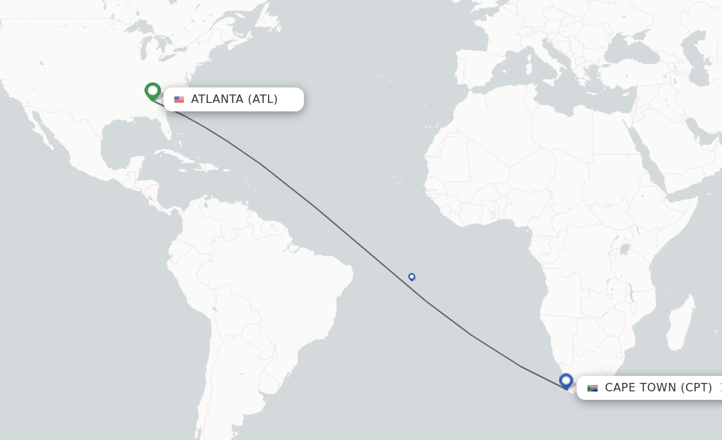 Flights from Atlanta to Cape Town route map
