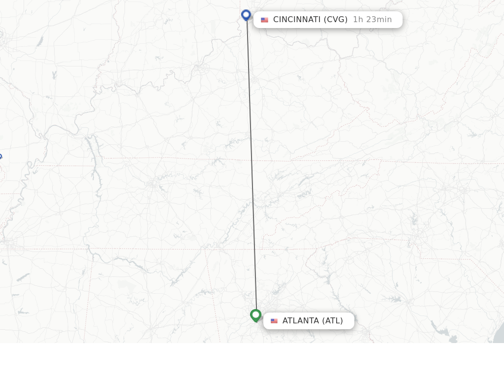 Flights from Atlanta to Cincinnati route map