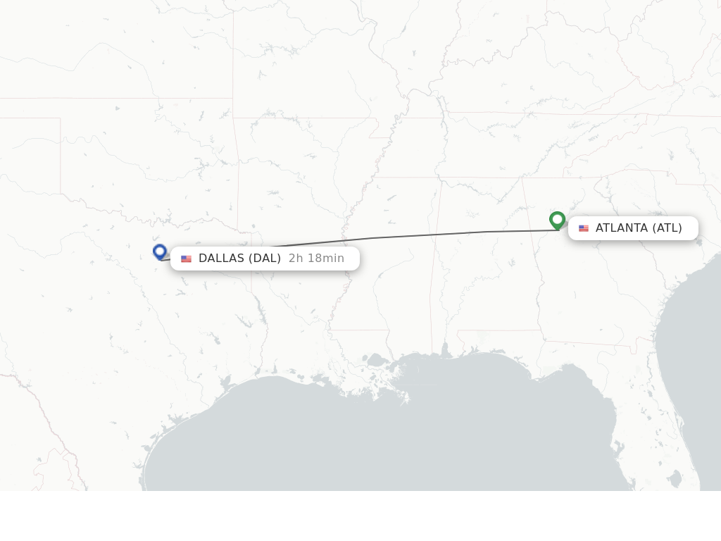 Flights from Atlanta to Dallas route map