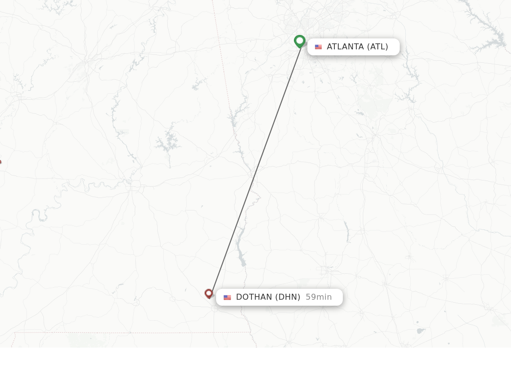 Flights from Atlanta to Dothan route map