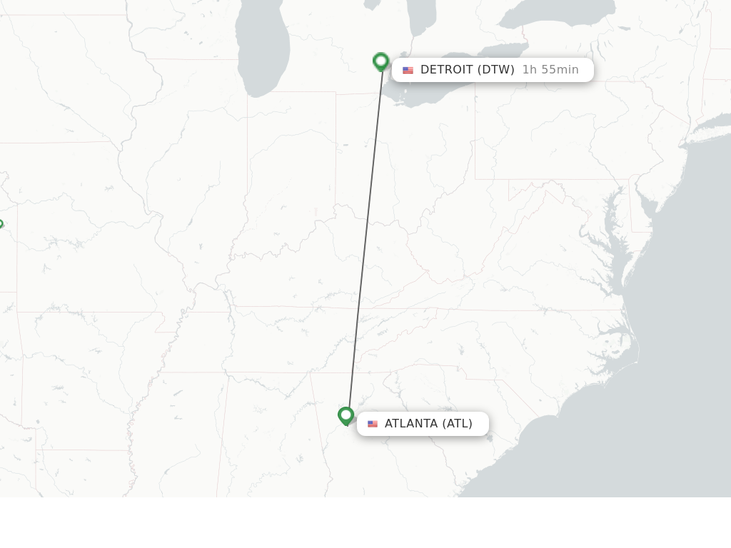 Flights from Atlanta to Detroit route map