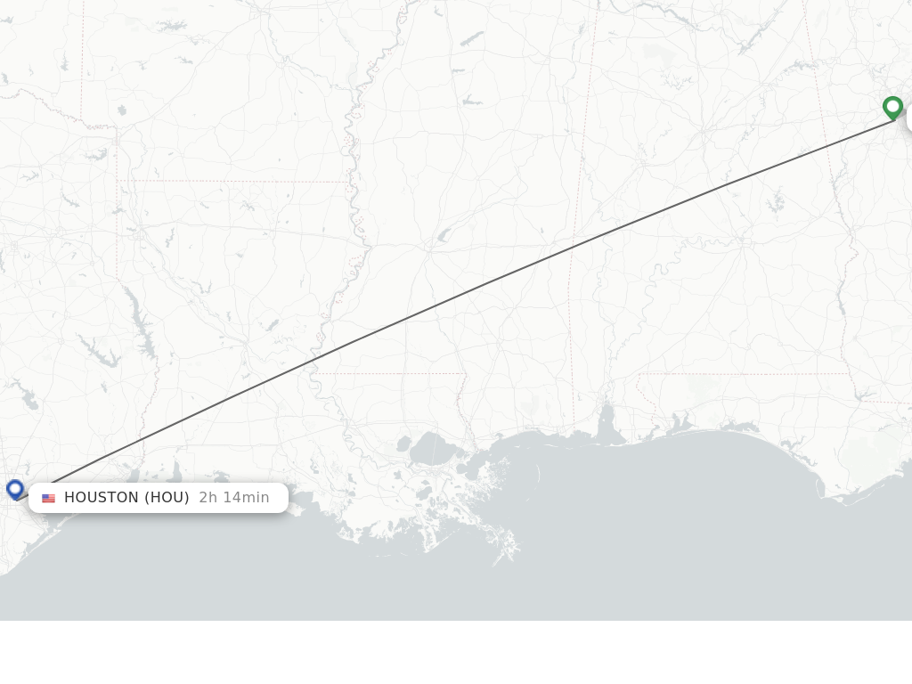 Flights from Atlanta to Houston route map