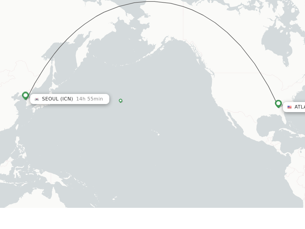Flights from Atlanta to Seoul route map