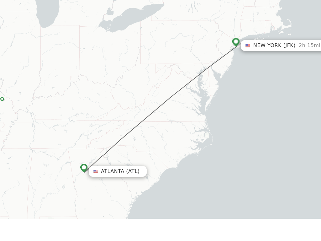 Flights from Atlanta to New York route map