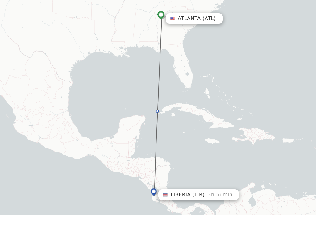 Flights from Atlanta to Liberia route map