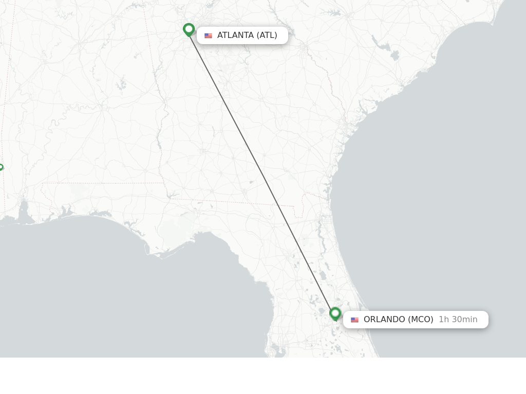 Flights from Atlanta to Orlando route map