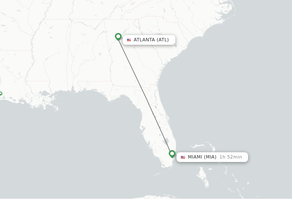 Flights from Atlanta to Miami route map