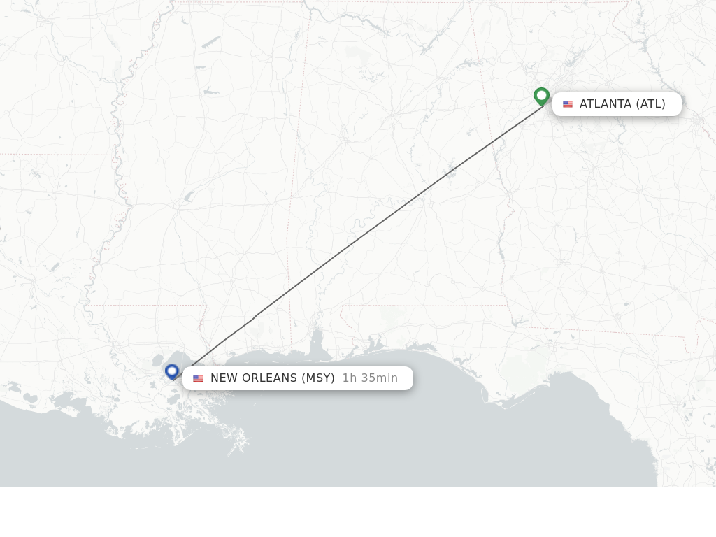 Flights from Atlanta to New Orleans route map