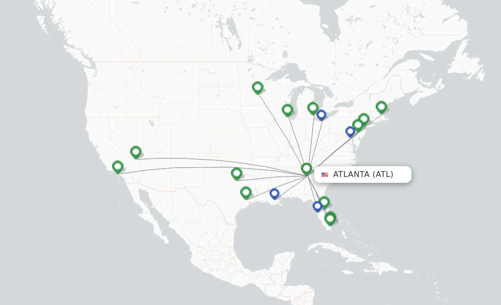 Route map with flights from Atlanta with Spirit Airlines