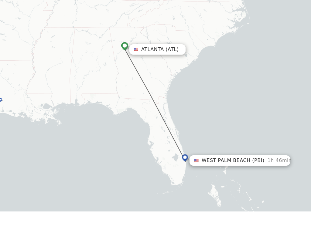 Flights from Atlanta to West Palm Beach route map