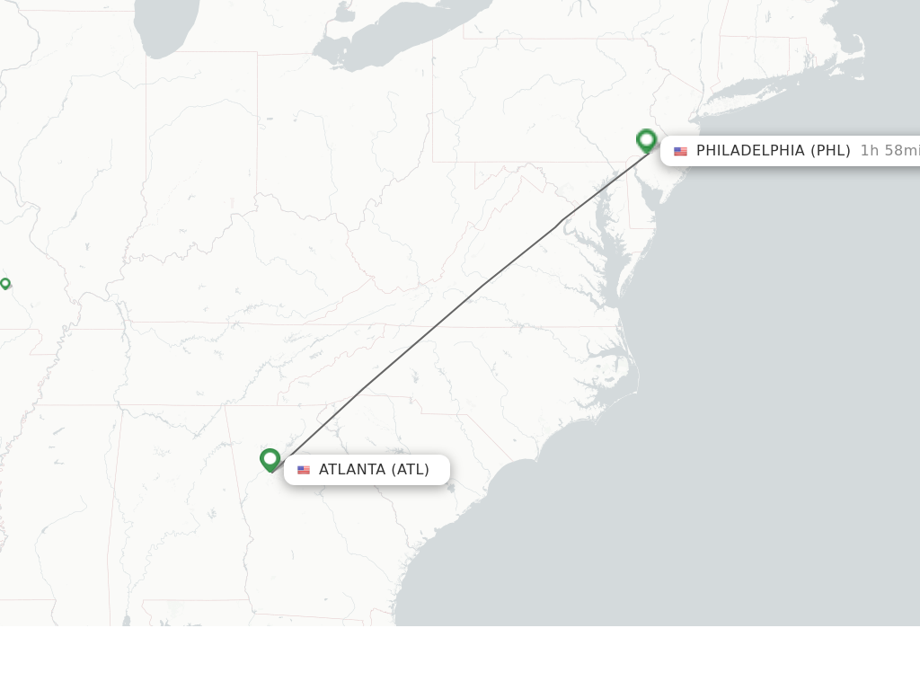 Flights from Atlanta to Philadelphia route map