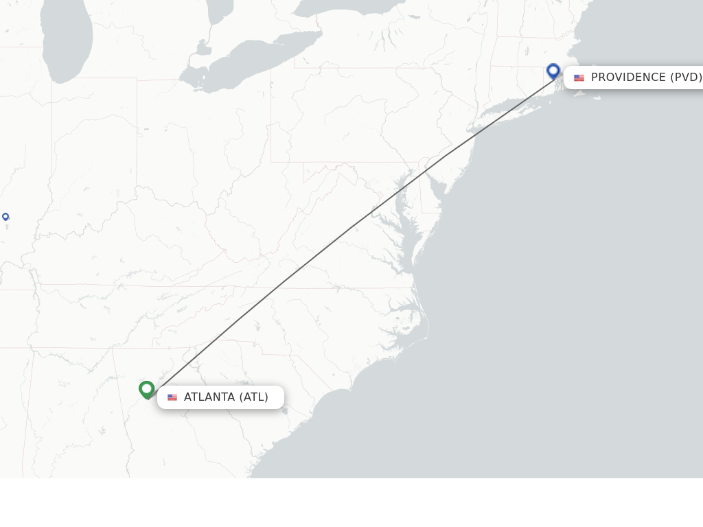 Flights from Atlanta to Providence route map