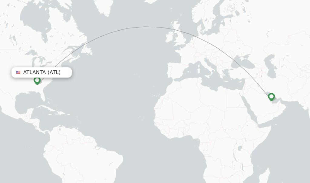 Route map with flights from Atlanta with Qatar Airways