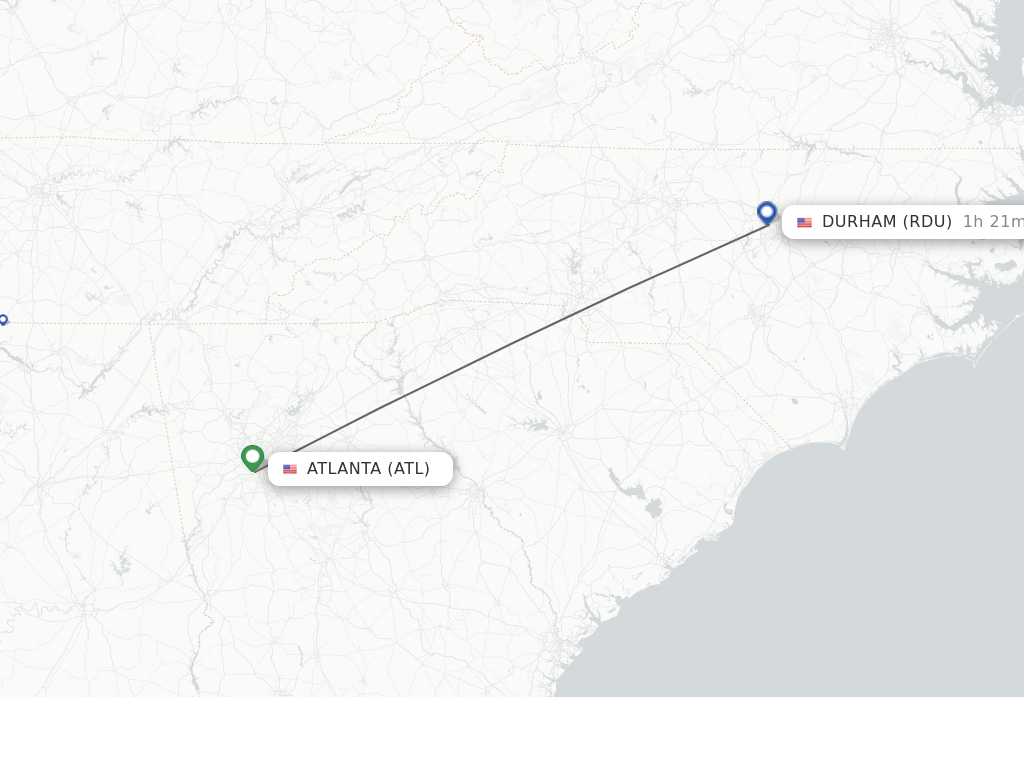 Flights from Atlanta to Raleigh/Durham route map