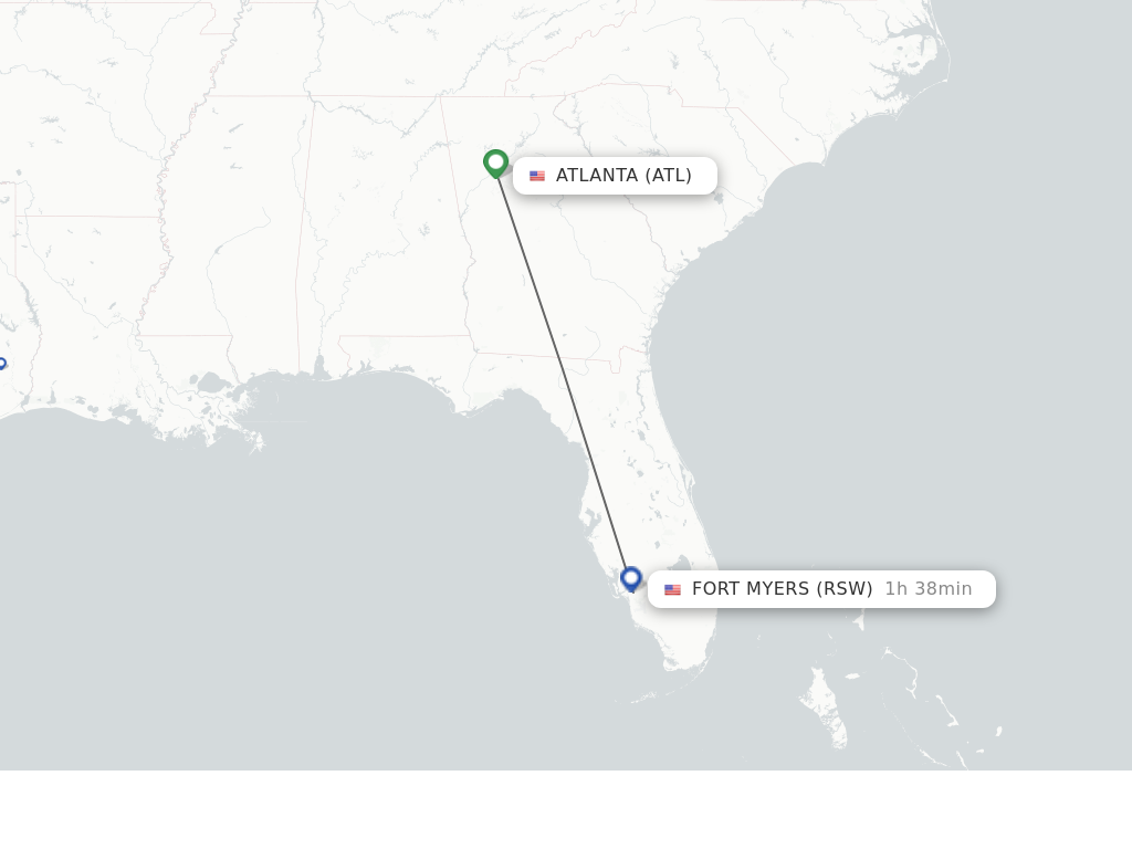 Flights from Atlanta to Fort Myers route map