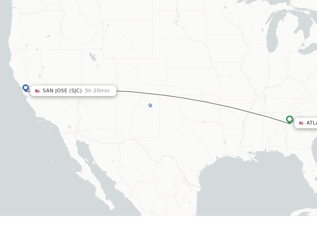 Flights from Atlanta to San Jose route map