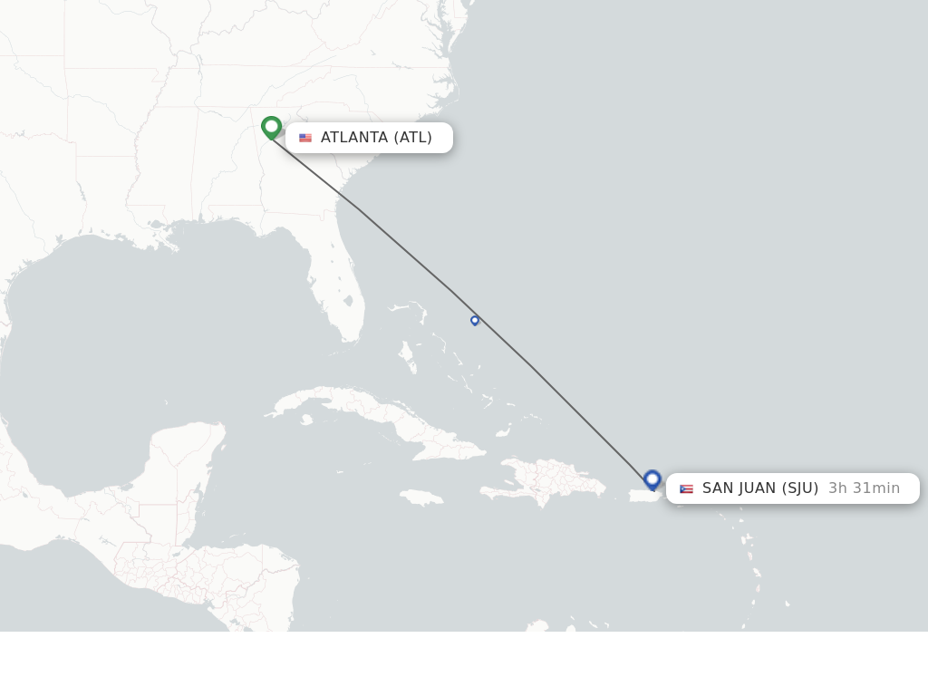Flights from Atlanta to San Juan route map
