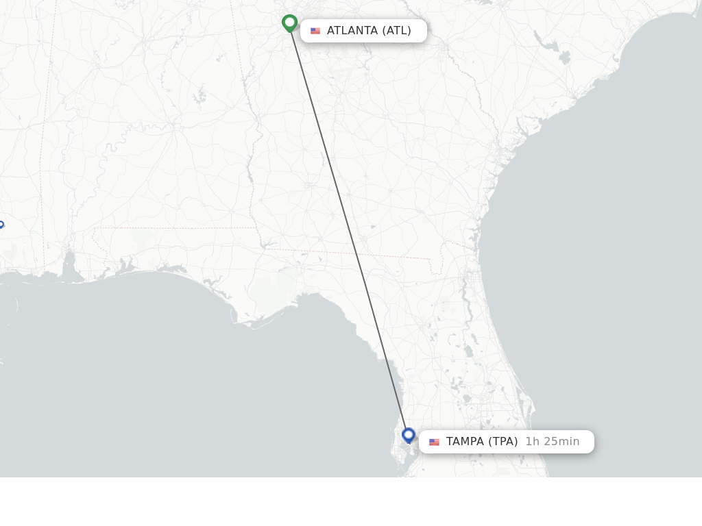 Flights from Atlanta to Tampa route map