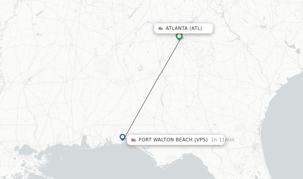 Flights from Atlanta to Fort Walton Beach route map