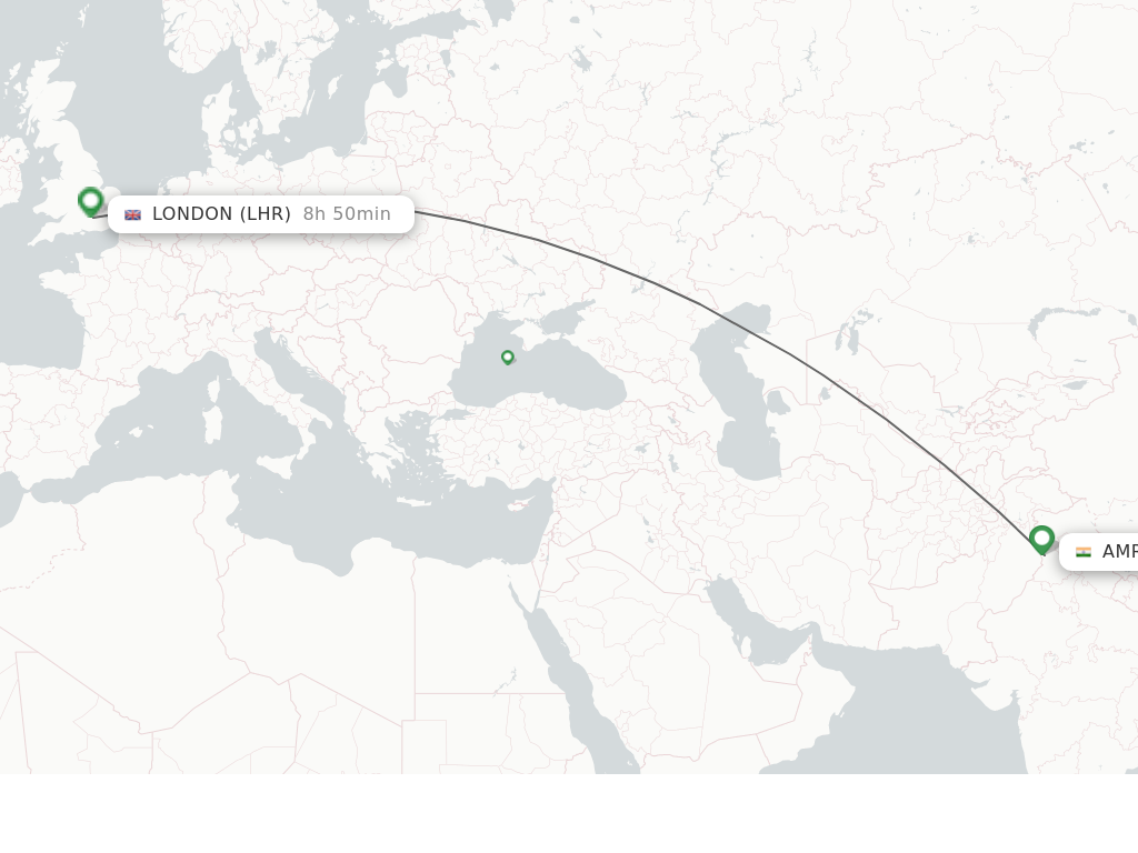 Flights from Amritsar to London route map