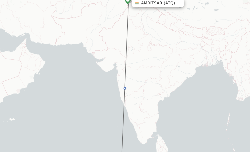 Flights from Amritsar to Male route map