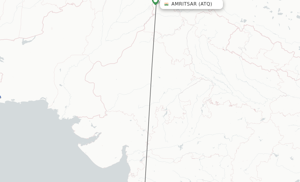 Flights from Amritsar to Pune route map