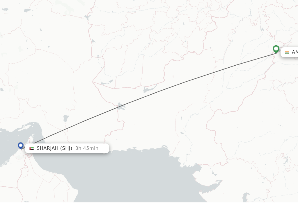 Flights from Amritsar to Sharjah route map
