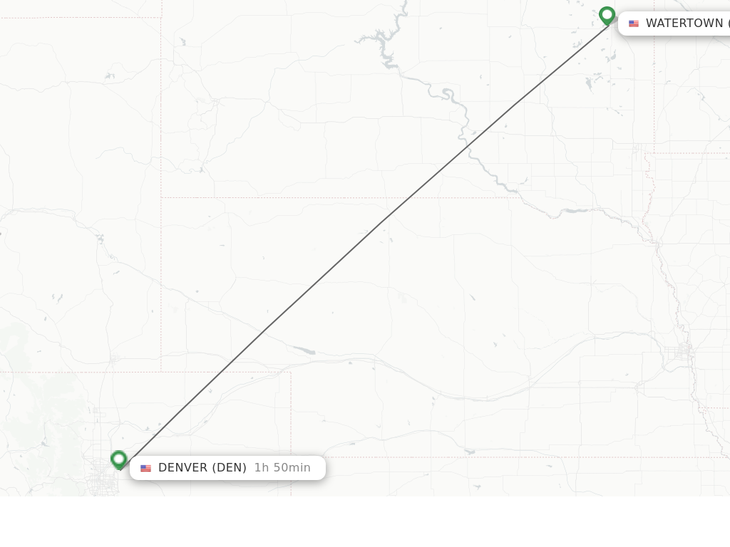 Flights from Watertown to Denver route map