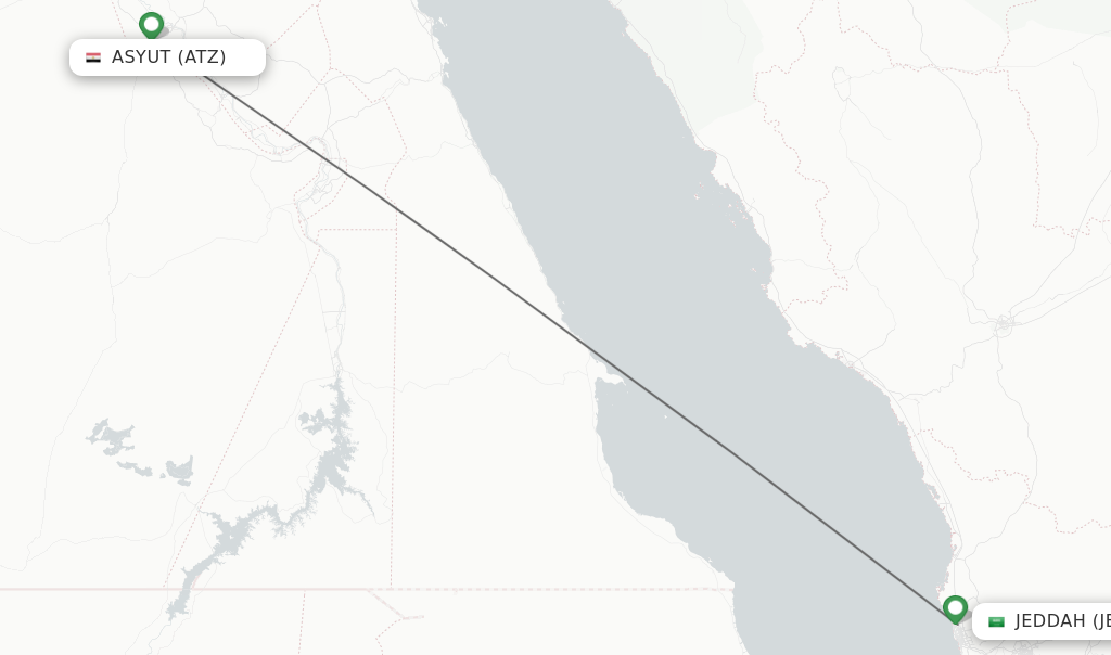 Flights from Asyut to Jeddah route map
