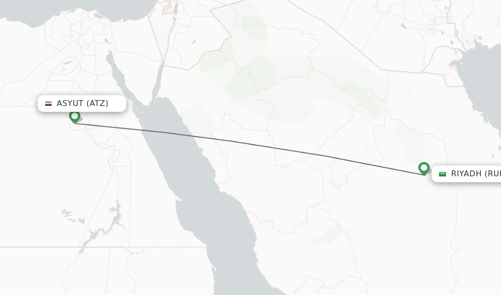 Flights from Asyut to Riyadh route map
