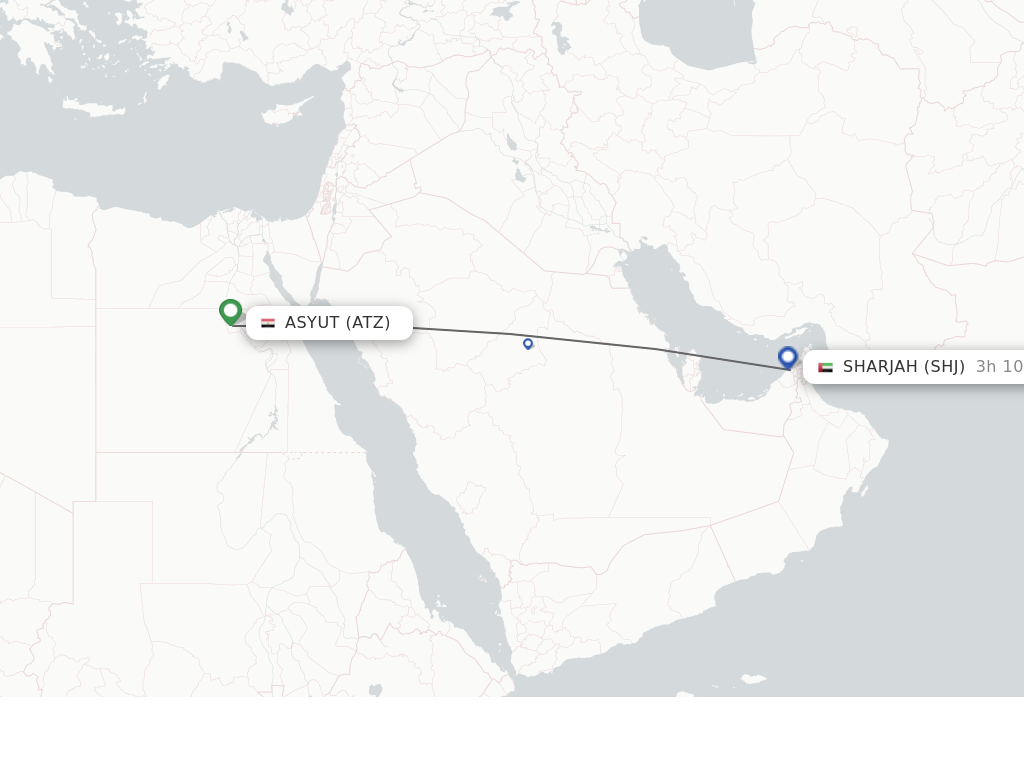 Flights from Asyut to Sharjah route map