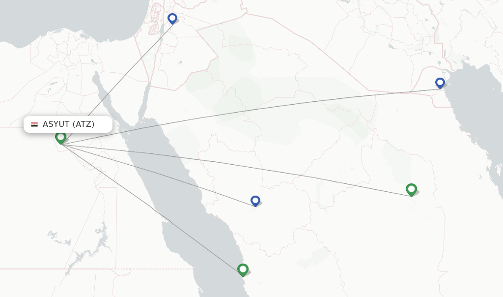 Route map with flights from Asyut with Air Cairo
